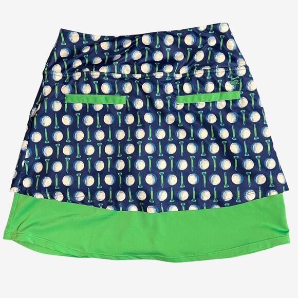 Birdies and Bows Golf ball tee  Print Blue Green Skort XS - Picture 2 of 5